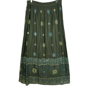Long Tall Sally Sparkle Embellished Maxi Skirt Sz 12 Cotton boho olive green